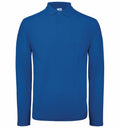 The BA290 by B&C Collection is a blue, long-sleeve polo shirt featuring a collar and a buttoned placket.