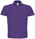 The BA306 from B&C Collection is a plain purple polo shirt featuring a collar and short sleeves, showcased against a white background.