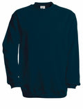 BA401 by B&C Collection is a dark green crewneck sweatshirt featuring long sleeves and ribbed cuffs.