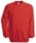 The BA401 by B&C Collection is a plain red crewneck sweatshirt with long sleeves, showcased against a white background. The fabric looks soft and comfortable, ideal for casual wear.