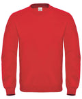 A plain red sweatshirt featuring long sleeves and a crew neck, from the B&C Collection's BA404 line, displayed against a white background.