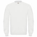 The BA404 by B&C Collection is a plain white crewneck sweatshirt with long sleeves, showcased against a clean background. It features ribbed cuffs, neckline, and waistband.