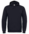 The BA405 from B&C Collection is a plain black hoodie featuring a front pocket and drawstrings.