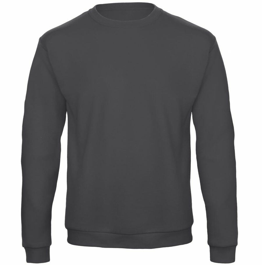 The B&C Collection BA409 is a plain dark gray crewneck sweatshirt featuring long sleeves.
