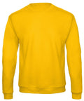 A plain, bright yellow crewneck sweatshirt from the B&C Collection, featuring long sleeves and a simple design with ribbed cuffs and hem, is displayed against a white background. The product is identified as BA409.