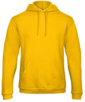 BA411 bright yellow hoodie from B&C Collection, featuring drawstrings and a front pocket, showcased on a white background.