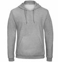 Product BA411 by B&C Collection features a plain gray hoodie with a front pocket and an adjustable drawstring hood, displayed against a white background.