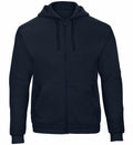 The BA412 black zip-up hoodie from B&C Collection features a drawstring hood and two front pockets, showcased against a plain background.