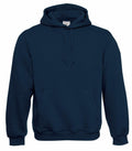 BA420 hoodie in dark blue featuring a front pocket and drawstring hood, presented against a white background by B&C Collection.
