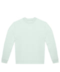A light green sweatshirt crew-neck with long sleeves, ribbed cuffs, and a ribbed hem is laid flat on a white background.