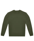 A solid dark green, long-sleeved crew neck sweatshirt is laid flat on a white background.