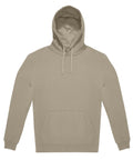 A light brown hoodie sweatshirt with a hood, front pocket, and drawstrings is laid flat on a white background.