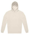 A light beige hooded sweatshirt with a hood, front pocket, and drawstrings is laid flat on a white background.