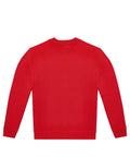 A plain red sweatshirt long-sleeve crew neck is laid flat on a white background, front view shown with no visible logos or designs.