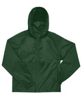 A forest green Jackets windcheater with a hood, front zip, elasticated cuffs, and side pockets is displayed on a white background.