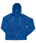 A blue Jackets hooded windcheater with a front zip, two side pockets, and elasticated cuffs is laid flat on a white background.