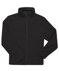 The Softshells jacket features a minimalist black design with a high collar, long sleeves, and zip-up front, displayed flat on a white background.