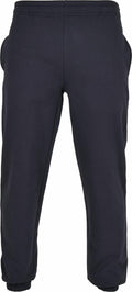 Product BB002 by Build Your Brand Basic features black casual pants with an elastic waistband and cuffs. The pants are shown from the back, highlighting their side pockets and simple, relaxed design, perfect for everyday wear.