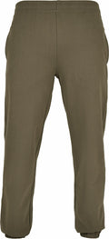 Viewed from the back, the BB002 olive green pants by Build Your Brand Basic display a straightforward, straight-legged design complete with elastic cuffs and waistband.
