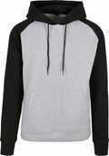BB005 hoodie by Build Your Brand Basic, featuring gray and black colors with long sleeves and a front pocket.