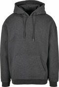Build Your Brand Basic's BB006 hoodie in plain dark gray, featuring a front pocket and drawstring hood.
