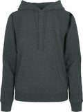 Product: BB007 by Build Your Brand Basic - A dark gray hoodie featuring a front pocket and drawstrings, set against a plain white background.