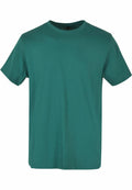The Build Your Brand Basic BB010 is a plain green short-sleeve T-shirt with a simple crew neck design, showcased on a white background.