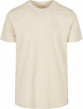 A plain, BB010 T-shirt in cream color with short sleeves and a round neck, by Build Your Brand Basic, displayed against a white background.