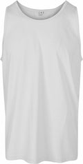 A Build Your Brand Basic BB011 plain white sleeveless tank top displayed on a white background.