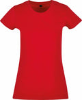 A plain, bright red short-sleeve t-shirt from Build Your Brand Basic (BB012), displayed on a white background. The shirt features a crewneck collar and is shown from the front.