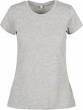 BB012 women's T-shirt from Build Your Brand Basic features short sleeves and a rounded neckline, presented in a plain light gray color on a white background.