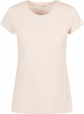 A BB012 T-shirt from Build Your Brand Basic is displayed against a white background. It features a plain, light beige color, along with short sleeves, a round neckline, and a classic cut.