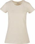 A minimalist, beige short-sleeve T-shirt from Build Your Brand Basic, product BB012, featuring a round neckline against a white background and showcasing a simple, casual design.