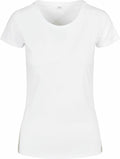 The BB012 by Build Your Brand Basic is a plain white short-sleeve t-shirt displayed on a white background, featuring a round neckline and minimalistic design.