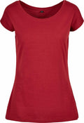 BB013: A plain red short-sleeve t-shirt by Build Your Brand Basic, displayed on a white background.