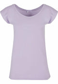 A Build Your Brand Basic T-shirt (Product Name: BB013) in lavender, designed for women with short sleeves and a wide scoop neckline, displayed on a white background.