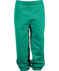 The tracksuit bottoms are green with an elasticated waistband and cuffs at the ankles, shown standing upright against a plain white background.