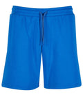 Bright blue shorts featuring an elasticated waistband and drawstring, shown on a plain white background.