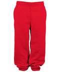 Tracksuit bottoms in solid red with an elasticated waistband and ankle cuffs, shown on a white background.