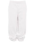 Tracksuit bottoms featuring a plain white design with an elasticated waistband and elasticated ankle cuffs, shown on a white background.