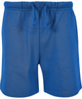 Shorts: Blue athletic shorts featuring a plain design, elastic waistband, and matching blue drawstring, shown on a white background.