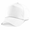 The BC010 baseball cap by Beechfield, featuring a curved visor and classic white design, is displayed against a white background.