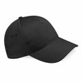Beechfield BC015 black baseball cap featuring a curved brim and side ventilation eyelets.