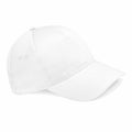 A Beechfield BC015 plain white baseball cap featuring ventilation holes on the sides, displayed against a white background.
