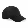 Beechfield's BC018 is a black baseball cap featuring a curved brim and stitching details.