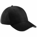 A Beechfield BC020 baseball cap featuring a plain black design with a curved brim and six panels.