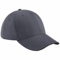 The Beechfield BC020, a plain gray baseball cap with a curved brim, is displayed against a white background. The cap features stitched panels and a button on top, with no visible logos or designs.