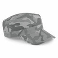 The BC033 from Beechfield is a gray camouflage cap featuring a military-style design with a flat top and visor.