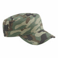 Beechfield BC033 flat top cap featuring a camouflage pattern and curved brim.