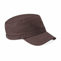 A Beechfield BC034 military-style cap featuring a brown color with a flat top and curved brim.